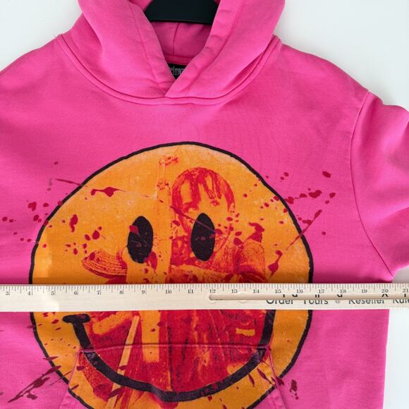 PeaceInWar Fall 24 Hoodie Size Small Pink Bleed Smiley Sweatshirt Streetwear - Picture 10 of 10